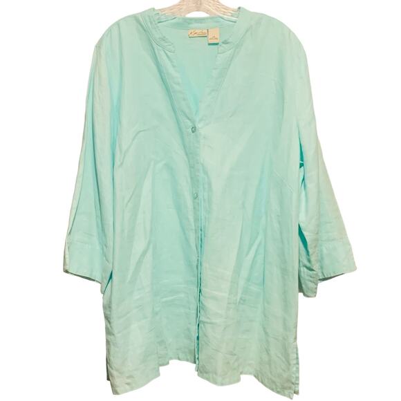 KIM ROGERS Top Size 2X 100% Linen Button Front Beachy Summer Coastal Women's - Picture 1 of 10